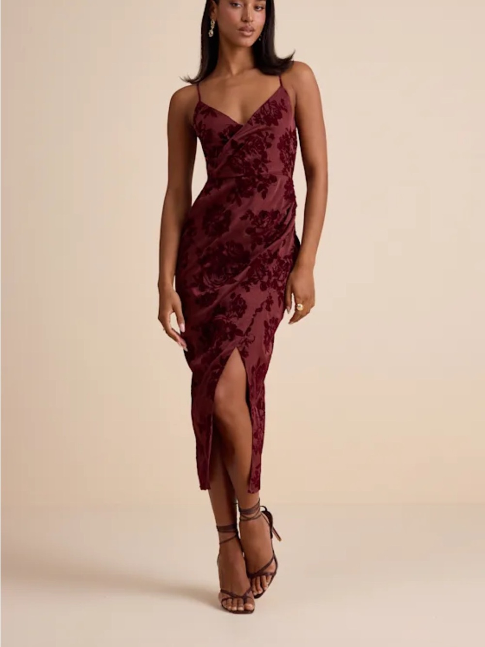 Lulus V-Neck Burgundy Floral Cocktail Dress